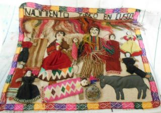 Peruvian Handmade Nativity Scene Fabric Wall Hanging 19 X 22