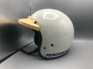 Vintage White Bell Magnum Motorcycle Helmet 7 1/4 Shield Visor - Read