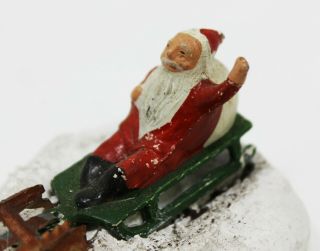 Vintage Lead Metal Santa On Sled With Reindeer