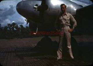 235 Wwii Kodachrome Color Slide Us Pilot And His Plane