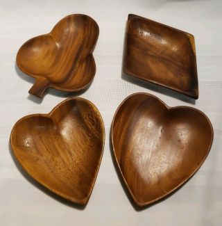 Wooden Bridge Card Suit Bowls Dishes Set Of 4 Hearts Clubs Diamonds