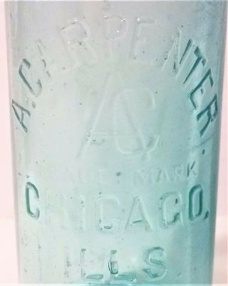 Vintage Glass Blob Top Bottle A Carpenter Chicago Ill Aqua Beer Soda / B3