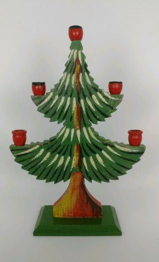 Vintage Swedish Folk Art Wood Christmas Tree Candle Holder Made Sweden Painted