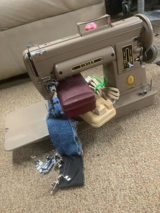 Vintage Singer 301a Long Bed Sewing Machine With Pedal Attachments Buttonholer