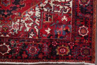 Perfect Vintage Geometric Red Heriz Serapi Area Rug Hand - Made Wool Carpet 8x11