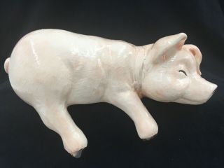 Sleeping Pig Shelf Sitter Hand Painted Glazed Ceramic Approx.  7 - 1/4” Long