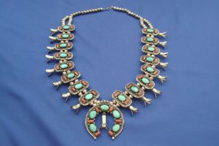 Vintage Marcella James Navajo Squash Blossom Necklace Signed 327gm