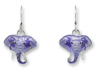Zarah Enamel Jewelry Sterling Silver Drop Earrings Purple Elephant Lilac