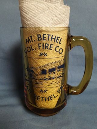 Mt.  Bethel,  Pa.  Vol.  Fire Co.  Yellowish Glass Beer Mug