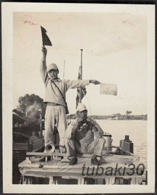 B19 Wwii Japan Naval Landing Force Photo Flag Signal Soldiers In Wuhan