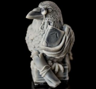 Raven Scientist,  Marble Statuette Stone Art Miniature Realistic Bird Figurine