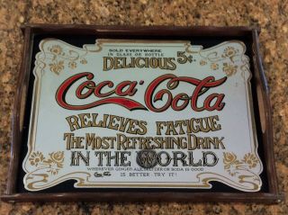 Vintage Delicious Coca Cola Relieves Fatigue Mirror Tray Sign 5 Cents Drink