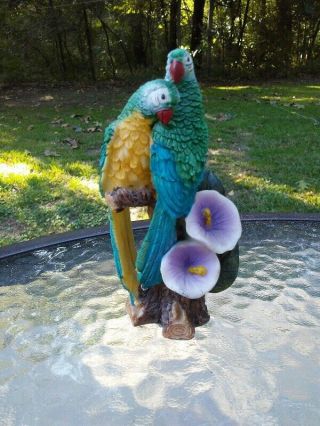 Parrot Bird 5.  5 " Blue Green On Perch Resin Figure Statue Home Garden Patio Decor