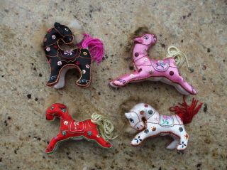 Vintage Christmas Tree Ornaments Horses Chinese Silk Animals Embroidered Horse D