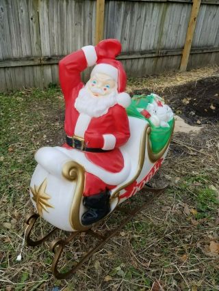 Vintage Empire Santa Claus Sleigh 8 Reindeer Noel Christmas Blow Mold Light Set 2