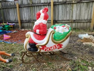 Vintage Empire Santa Claus Sleigh 8 Reindeer Noel Christmas Blow Mold Light Set 3