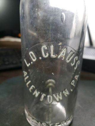 ALLENTOWN,  PA/ L.  D.  CLAUSS/ CLEAR HUTCH BLOB BEER SODA BOTTLE/ 2