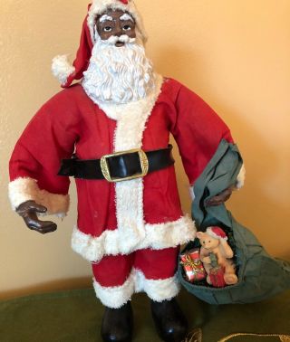 Vintage Black African American Santa Clause Figurine Or Doll With Toy Bag