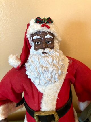 Vintage Black African American Santa Clause Figurine Or Doll With Toy Bag 3