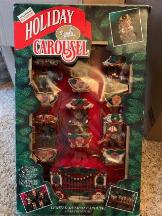 1992 Mr Christmas Holiday Lighted Musical Carousel Horses 21 Carols Ornaments