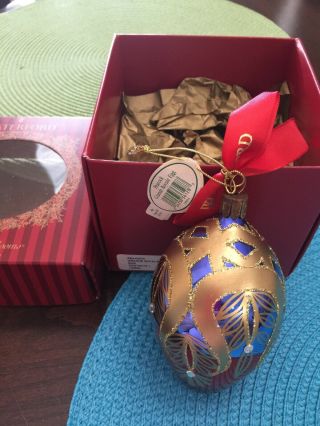 Waterford Holiday Heirlooms Peacock Grande Royale Egg Ornament Blue Gold