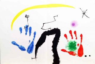 Joan Miro,  Gorgeous Two Hands,  Authentic Color Lithograph,  1971