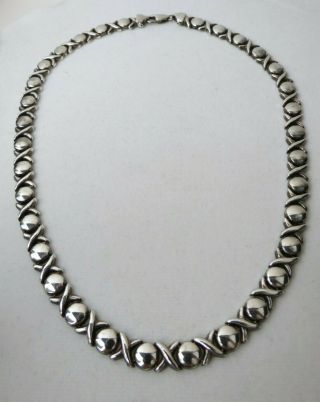 Heavy Vintage 925 Sterling Silver Hugs & Kisses Xo Link Chain Necklace 18 " Italy