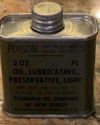 Military Us Ww2 Can Of Gun Lubricant Nos Standard Oil Co Nj