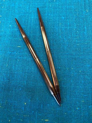 Two Vintage Gold Pen For Desktop Holder W/pointed End 6 " X 1/4 " W