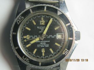 Vintage Men ' s Sicura 23 jewels 400 diver watch for parts/repair 2