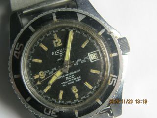 Vintage Men ' s Sicura 23 jewels 400 diver watch for parts/repair 3