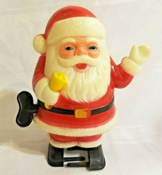 Vintage Wind Up 5 " Santa Claus Celluloid Toy Made In Hong Kong