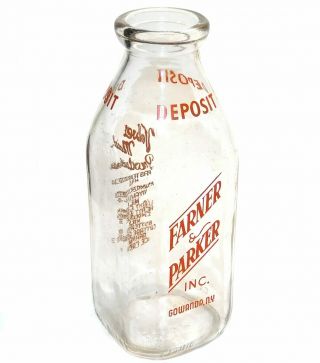 Vintage Farner & Parker Inc.  Quart Glass Milk Bottle W/ Acl - Gowanda,  York