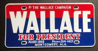 George Wallace For President Metal Political License Plate Car Tag Alabama