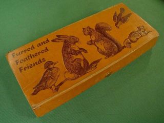 Darling Vintage 1940s 50s Pencil Case Art Box W/ Drawer " Furry Friends "
