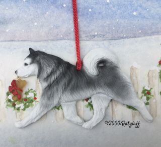 Alaskan Malamute With Bone Charm - Christmas/holiday Dog By Artdog Ornaments