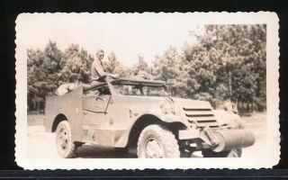 Camp Shelby 1942 Ww2 Photo Soldiers On M3 Scout Car With Roller