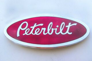 Vintage Large Oval Peterbilt Red Enamel Semi Truck Emblem 12 " X 5.  25 " Trim Decal
