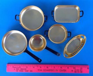 Vintage Toy Copper Color Kitchen Cookware Pans,  Utensils,  Pots,  Cups
