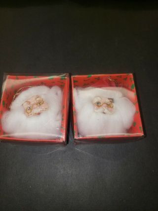Vintage Santa Claus Face Head Christmas Ornament Set Of 2 From Macy 