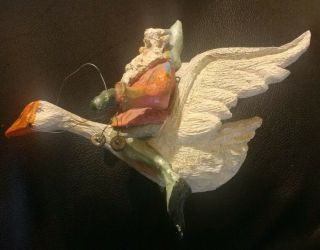 Vintage House Of Hatten Denise Calla Santa Elf Riding Flying Goose Ornament