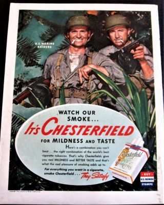 U.  S.  Marine Raiders With Tommy Guns Wwii Chesterfield Cigarette Ad