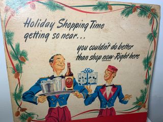 VTG 1940 ' s CHRISTMAS PM WHISKEY ADVERTISING STORE DISPLAY SIGN CARDBOARD 2