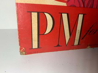 VTG 1940 ' s CHRISTMAS PM WHISKEY ADVERTISING STORE DISPLAY SIGN CARDBOARD 3