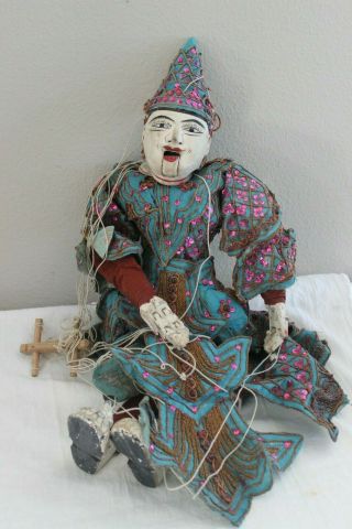 Vintage Burmese 28 " Marionette String Puppet Wood Handmade Jointed