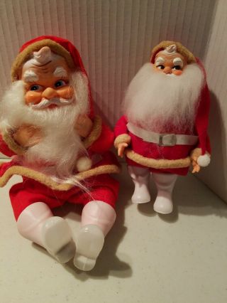 2 Vintage Santa Claus Figures/ornaments/felt Outfits - Made In Japan
