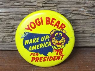 Vintage 1964 Yogi Bear For President Hanna Barbera Pin Cartoon Pinback - 7/8”