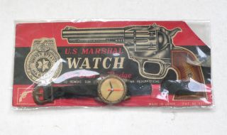 Vintage U.  S.  Marshall Watch With Paper Gun & Badge Set 1950 