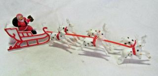 Vintage 9 - 1/2 " Christmas Plastic Sleigh Santa Claus Presents,  6 Reindeer