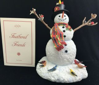Lenox " Feathered Friends " Christmas Snowman W Birds By Lynn Bywaters Figurine